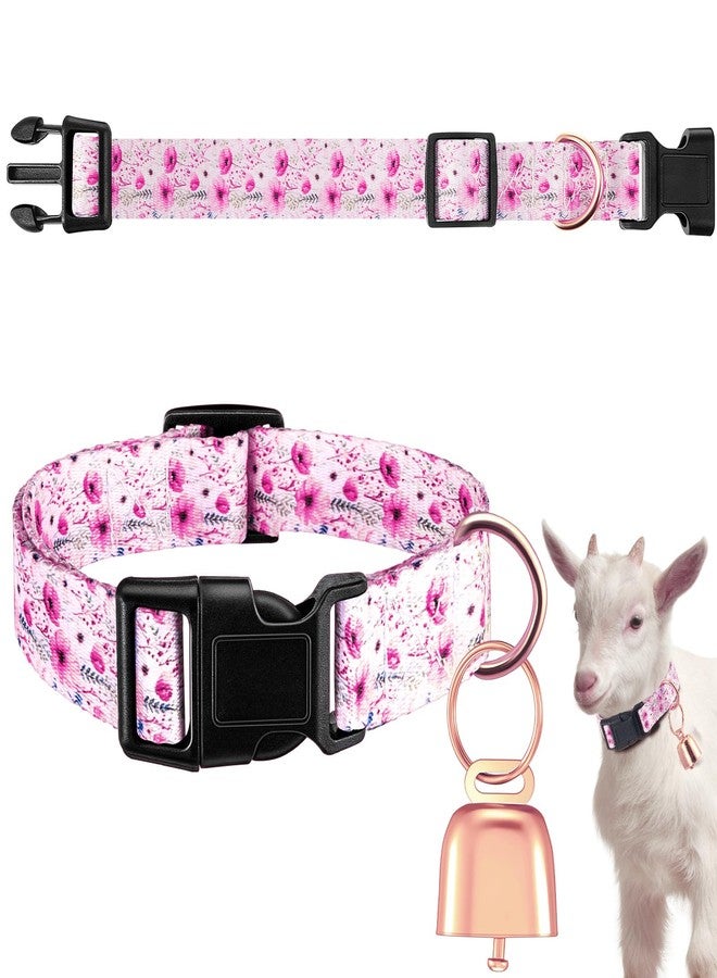 Yeyeplum Goat Collars with Bells, Sheep Grazing Copper Bells and Adjustable Nylon Collar Set Loud Bronze Bell for Farm Sheep Cow Accessories Christmas Thanksgiving Gift for Goat Lovers(Pink Rose) - Image 1